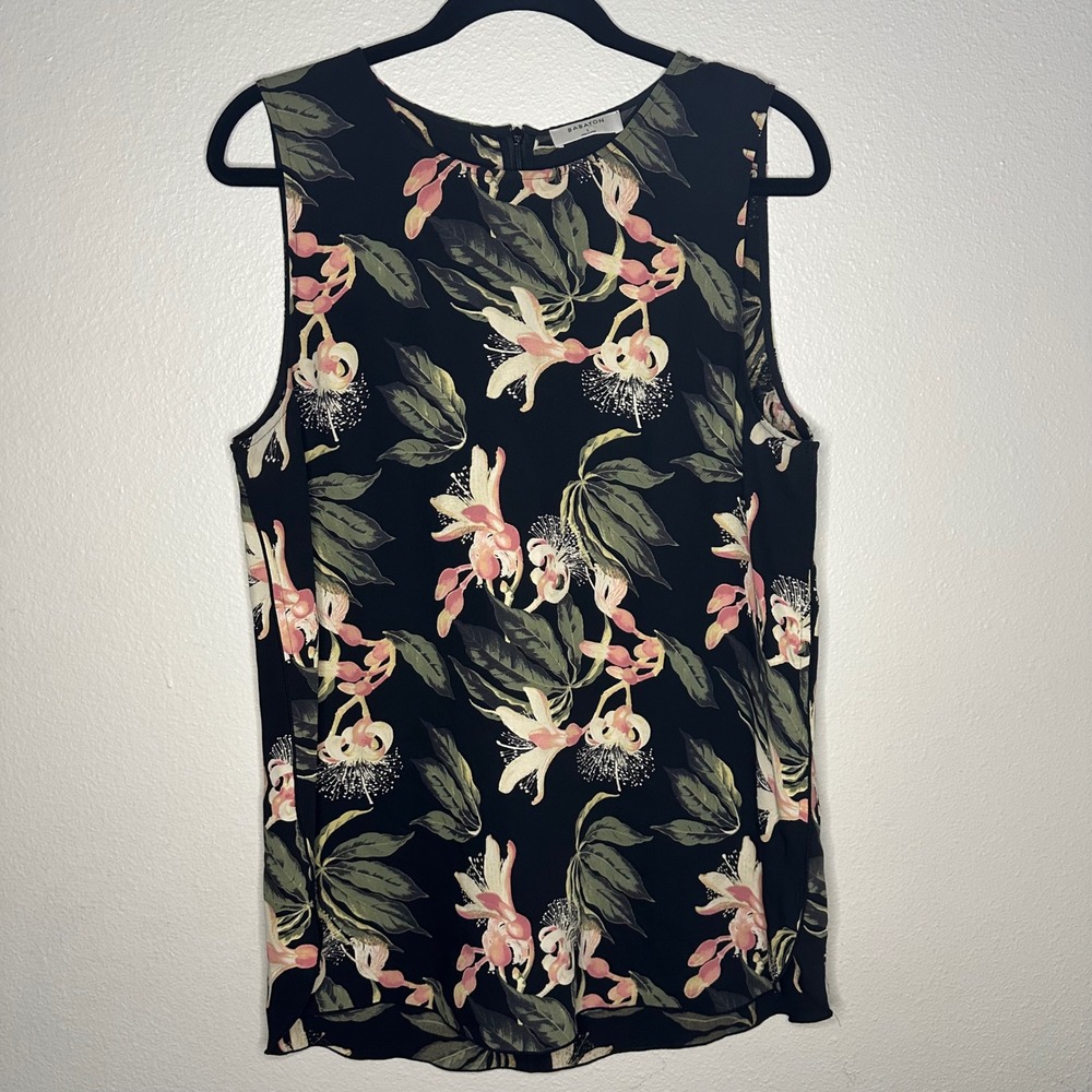 Babaton Aritzia Floral Sleeveless Blouse Black Pink Botanical Top Large 67598